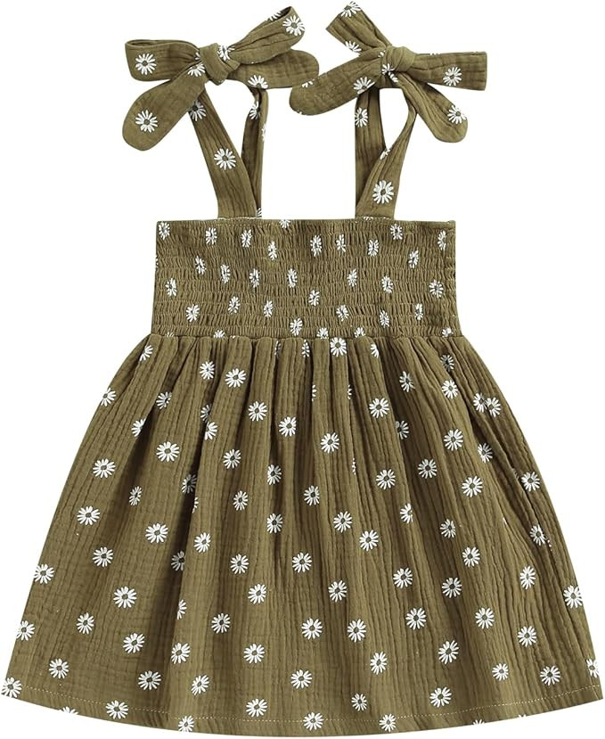 Toddler Baby Girl Summer Dress – Daisy Flower Print Elastic Dress Linen Strap Dresses Summer Cl... | Amazon (US)