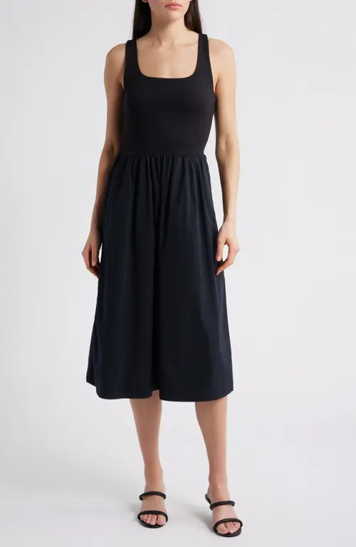 SPANX® SPANXsmooth™ Jersey Mixed Media Midi Dress in Classic Black at Nordstrom, Size Small | Nordstrom