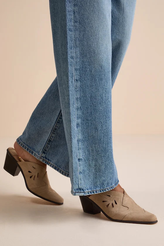 Armina Taupe Suede Western Mule Pumps | Lulus