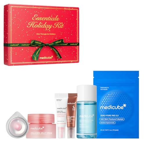 medicube Essentials Holiday Kit | 6-in-1 Mini Skincare Gift Set | Amazon Exclusive Trial Sizes for Radiant Skin | Travel Kit & Stocking Stuffers with Cleansing Oil, Toner Pads, Serum, Cream & Mask | Amazon (US)