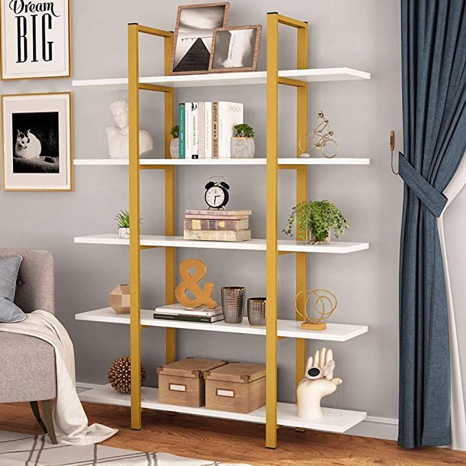 Tribesigns 5-Tier Bookshelf, Vintage Industrial Style Bookcase 70 ‘’ H x 12’’ W x 47’... | Amazon (US)