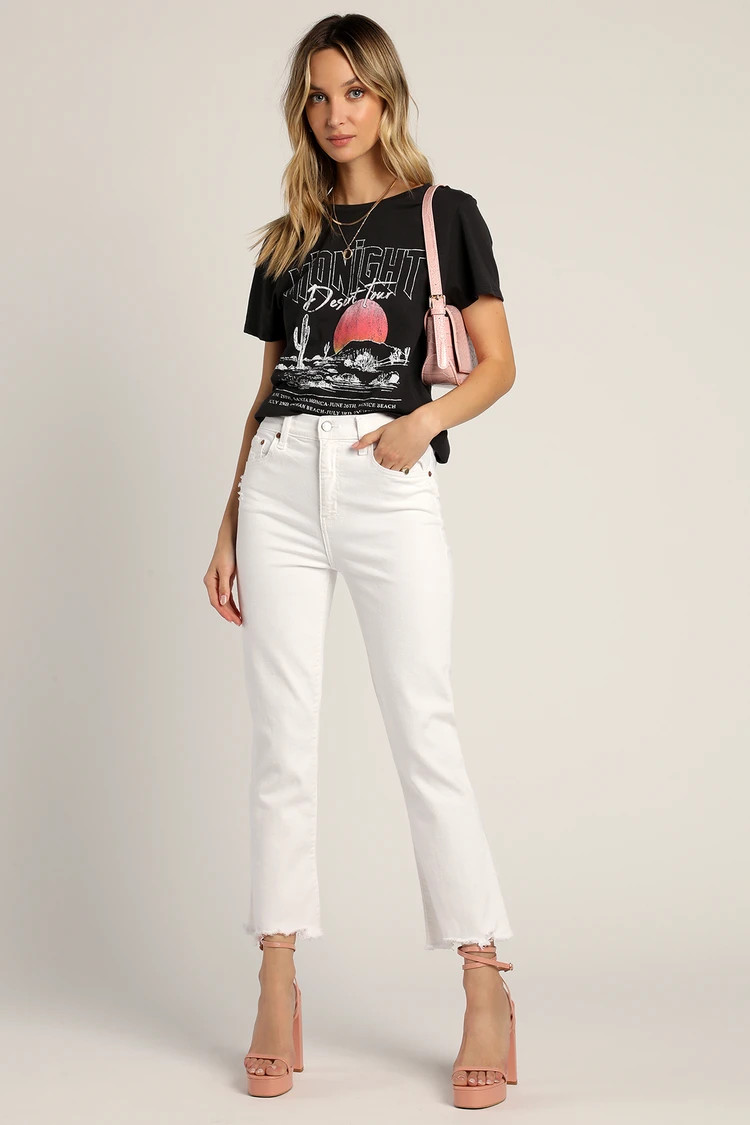 Shy Girl White High-Waisted Cropped Distressed Flare Jeans | Lulus