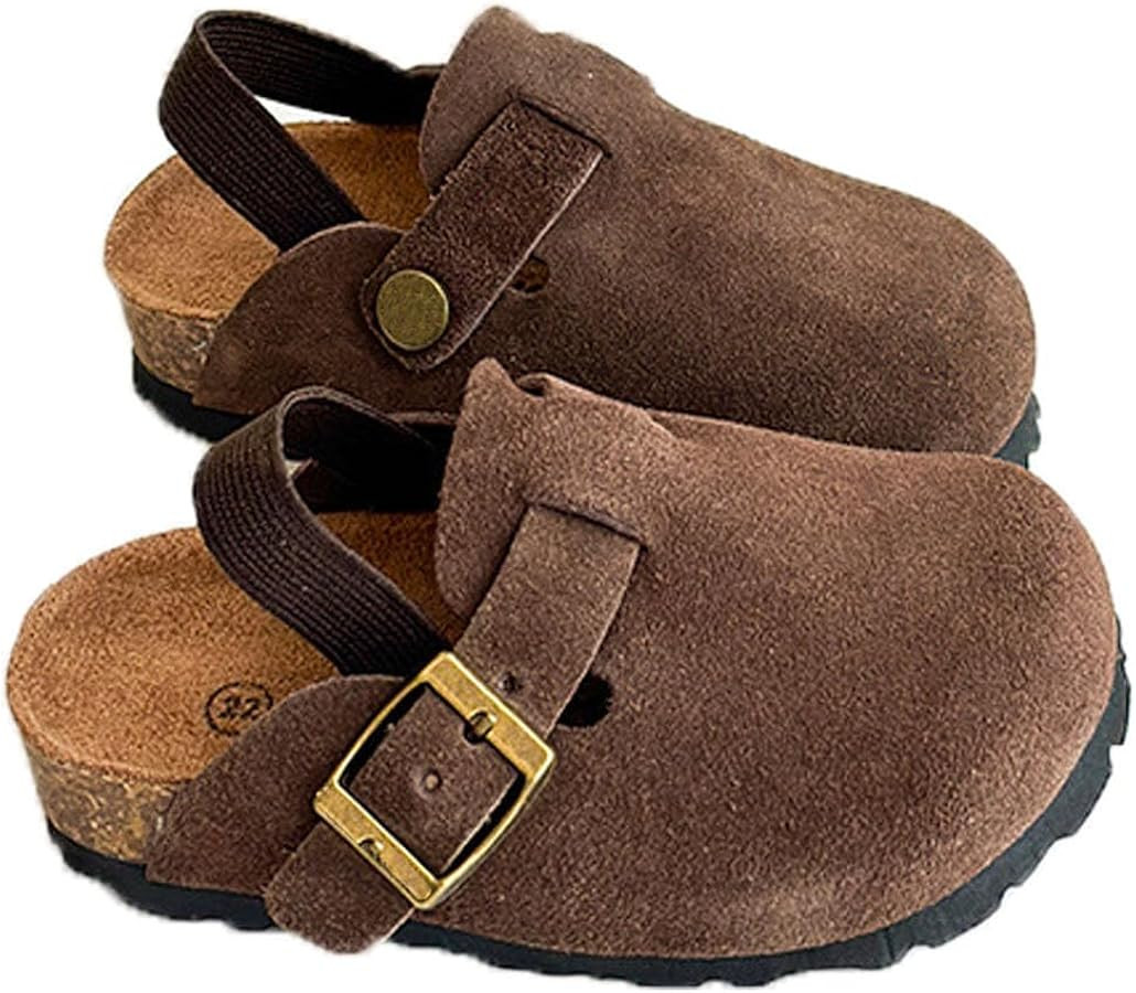 Kids Suede Clogs Toddler Clogs Boys Girls Sandals Cork Adjustable Buckle Mules | Amazon (US)