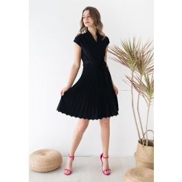 Pleated Sleeveless Wrapped Knit Dress in Black | Chicwish