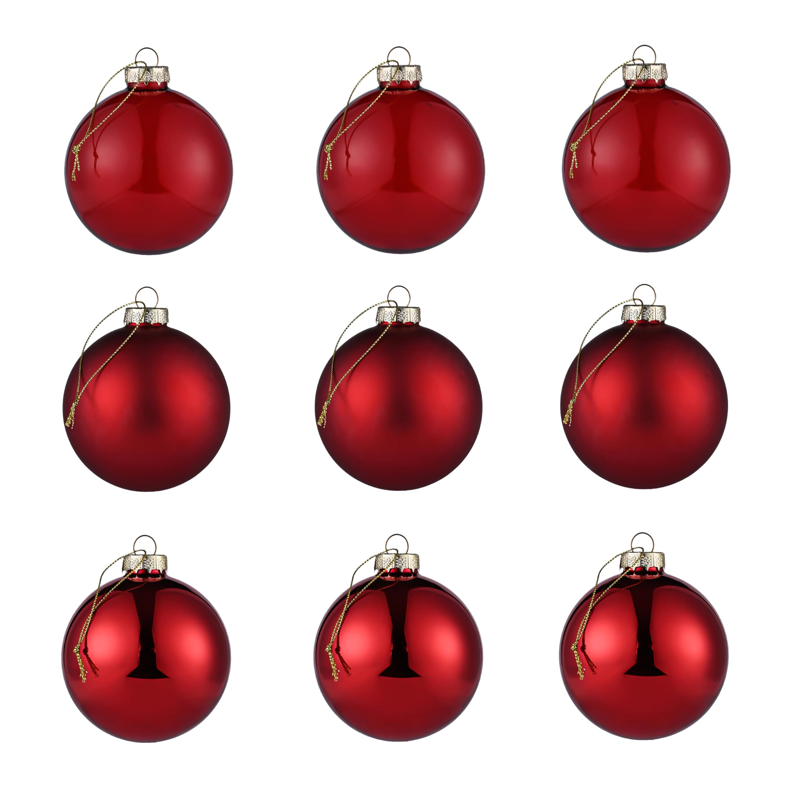 Red Glass Christmas Ornaments, 3.15" Ball Set of 9 With 3 Different Finishes, Vintage Xmas Balls ... | Amazon (US)