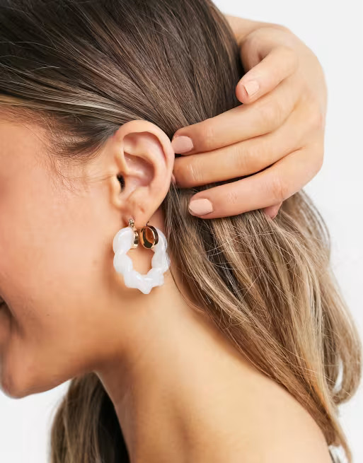 ASOS DESIGN hoop earrings in twist white resin | ASOS (Global)