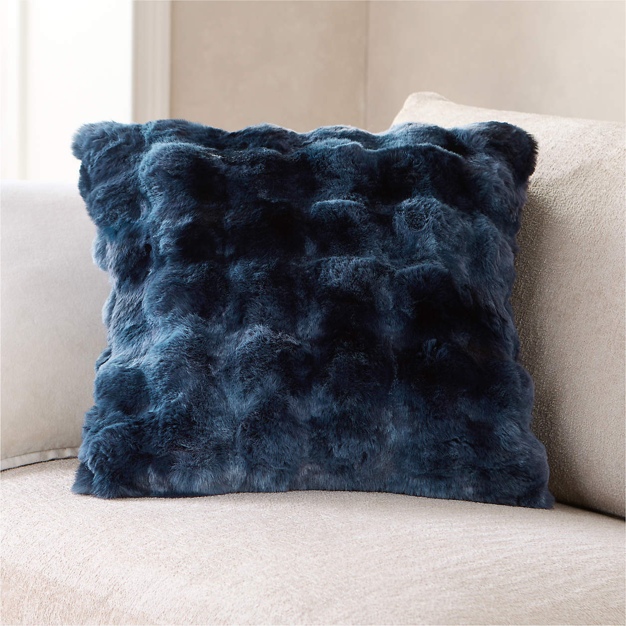 Textured Faux Fur 20"x20" Deep Indigo Throw Pillow Cover + Reviews | Crate & Barrel | Crate & Barrel
