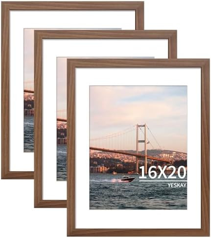 YESKAY 16x20 Picture Frame Brown Set of 3, Display Pictures 11x14 with Mat or 16 x 20 Without Mat... | Amazon (US)