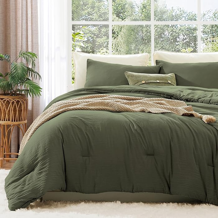 WRENSONGE King Size Comforter Set - 3 Pieces Olive Green Comforter Prewashed Soft Lightweight for... | Amazon (US)