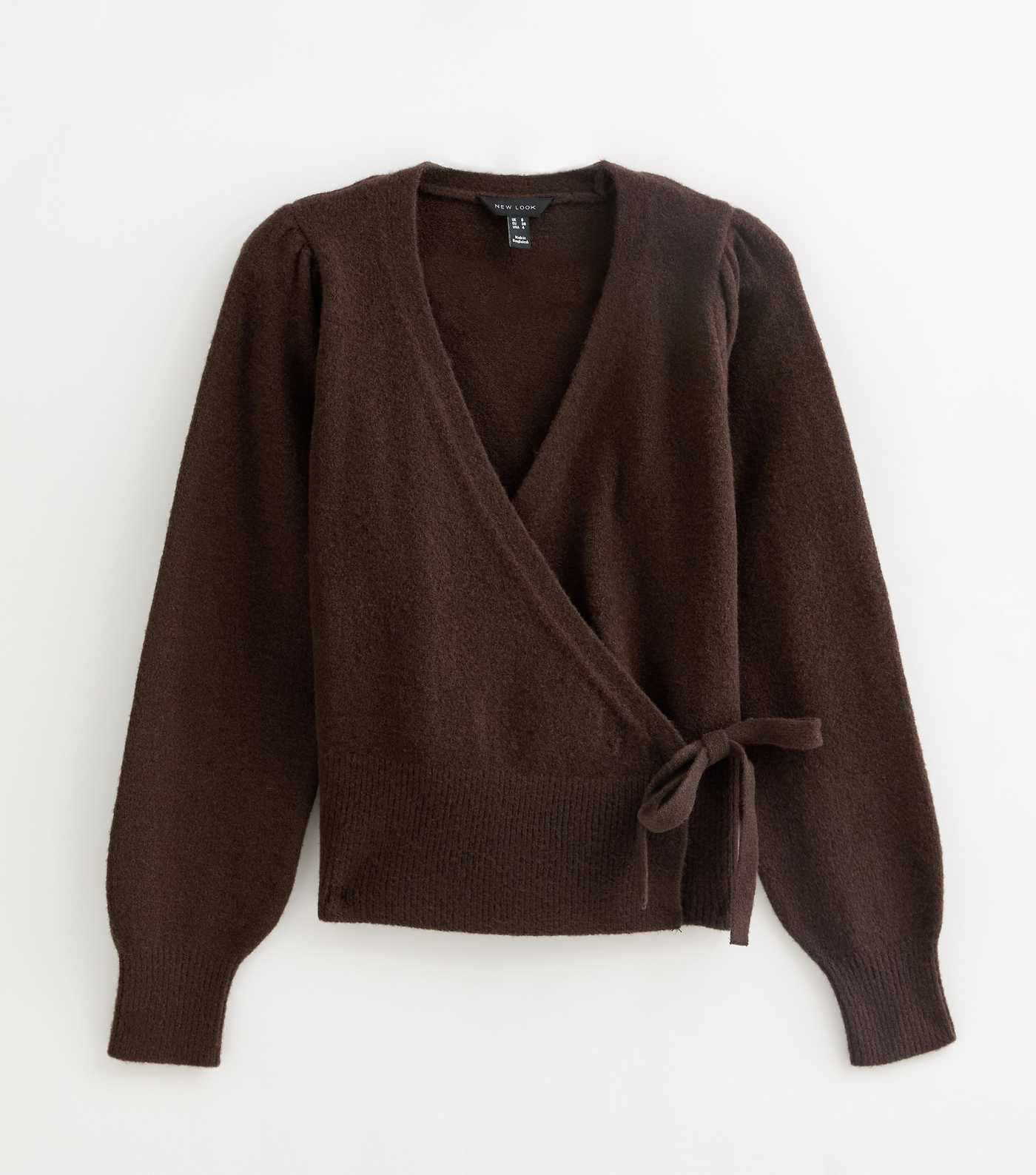Dark Brown Puff Sleeve Wrap Jumper | New Look | New Look (UK)