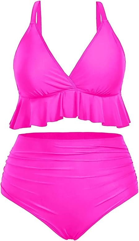Yonique Women Plus Size Two Piece Swimsuits High Waisted Bikini Set Tummy Control Bathing Suits R... | Amazon (US)