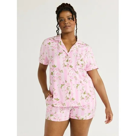 Joyspun Women's Dreamy Soft Collection Notch Collar Top and Shorts Pajama Set, 2-Piece, Sizes XS-3X | Walmart (US)