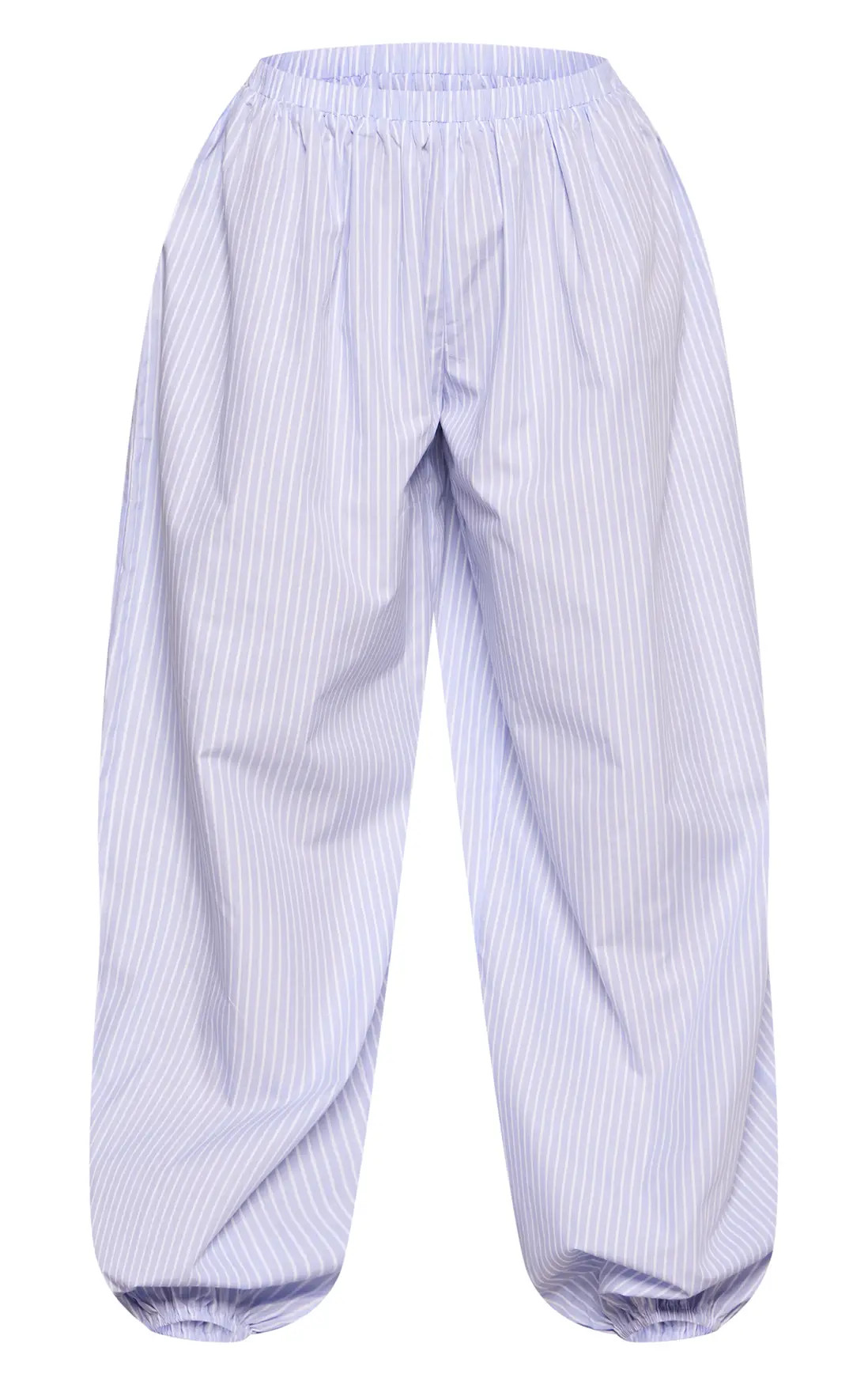 Blue Pinstripe Balloon Hem Trousers | PrettyLittleThing US