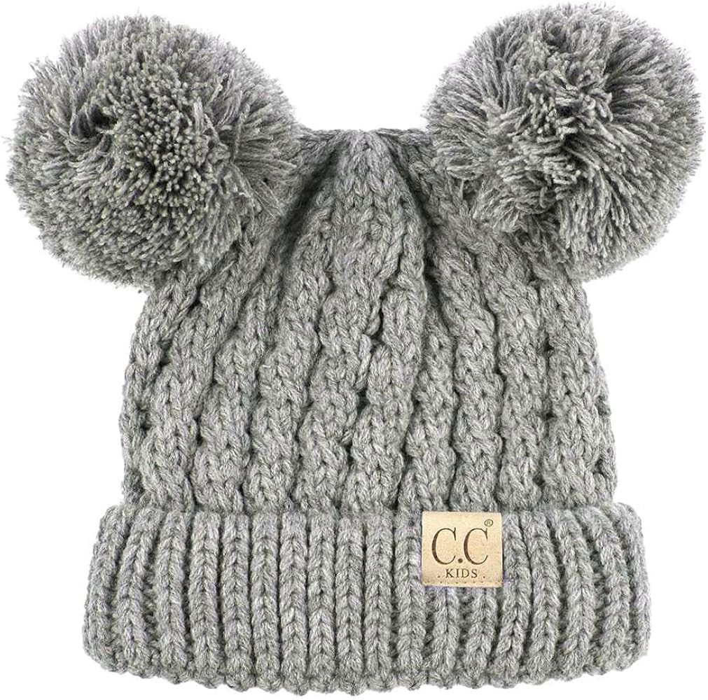 C.C Kids' Cable Knit Double Pom Beanie for Kids - Comfortable Soft Warm Children Youth Skully Hat... | Amazon (US)
