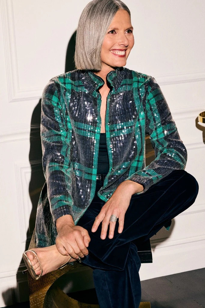 Carolina Sequined Long Sleeve Shirt Jacket | Foxcroft