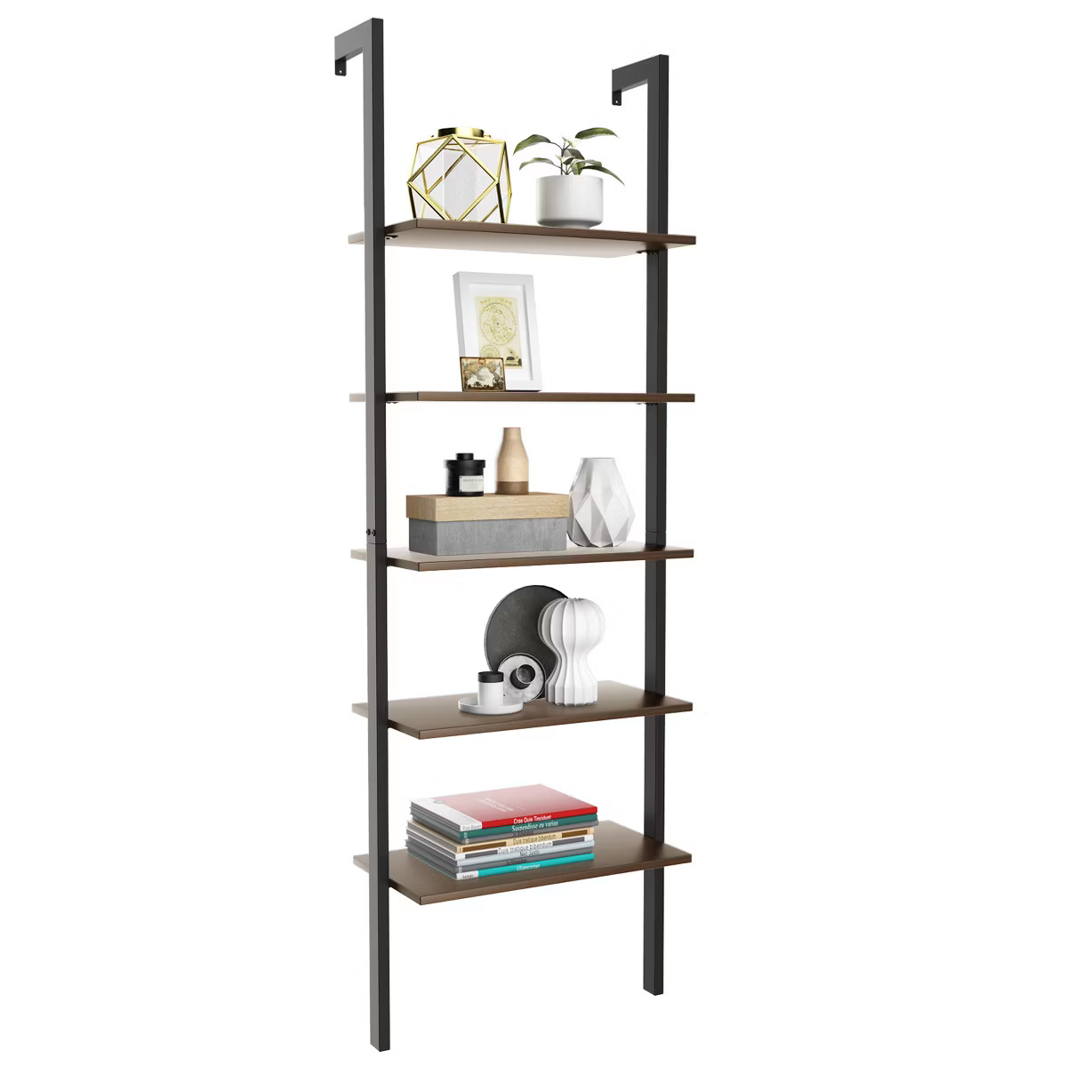 Costway 5-Tier Ladder Shelf Wood Wall Mounted Bookshelf W/Metal Frame Display Shelf | Target