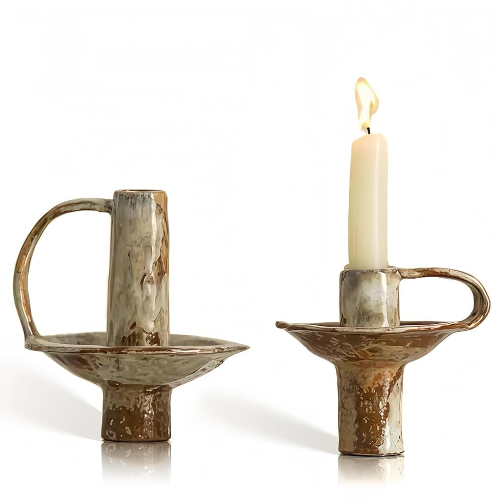 Taper Candle Holders, Vintage Ceramic Pillar Brass Candle Holder, Handmade Candlesticks Holders, ... | Amazon (US)