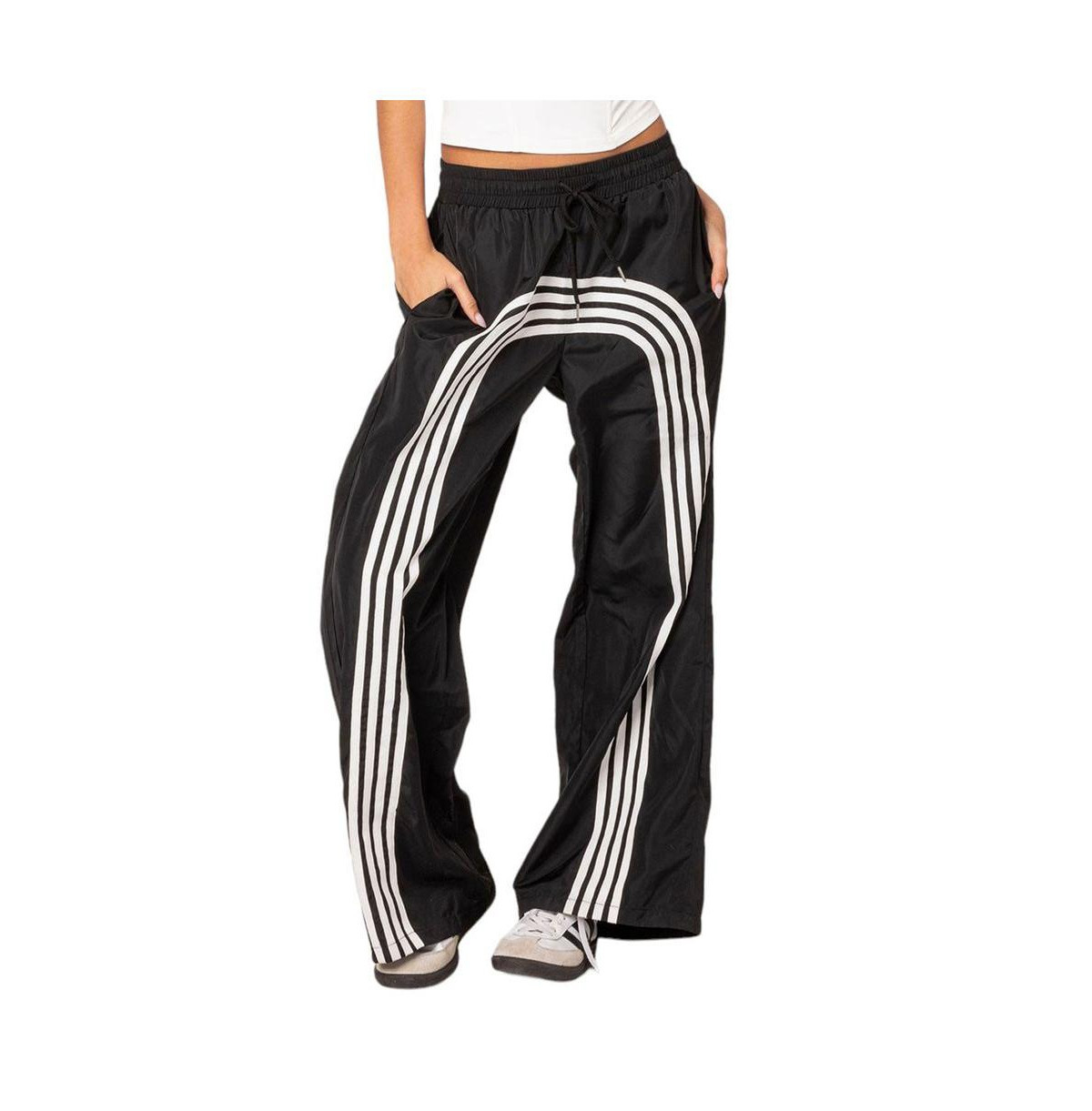 Women's Wide striped nylon track pants - Black-and-white | Macy's