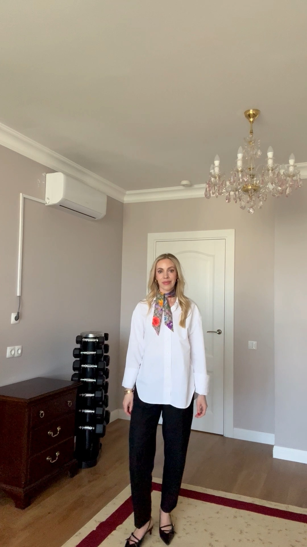 Work outfit, business casual workwear, Gucci silk scarf, oversized white button down shirt, linen pants

#LTKOver40 #LTKWorkwear #LTKSaleAlert