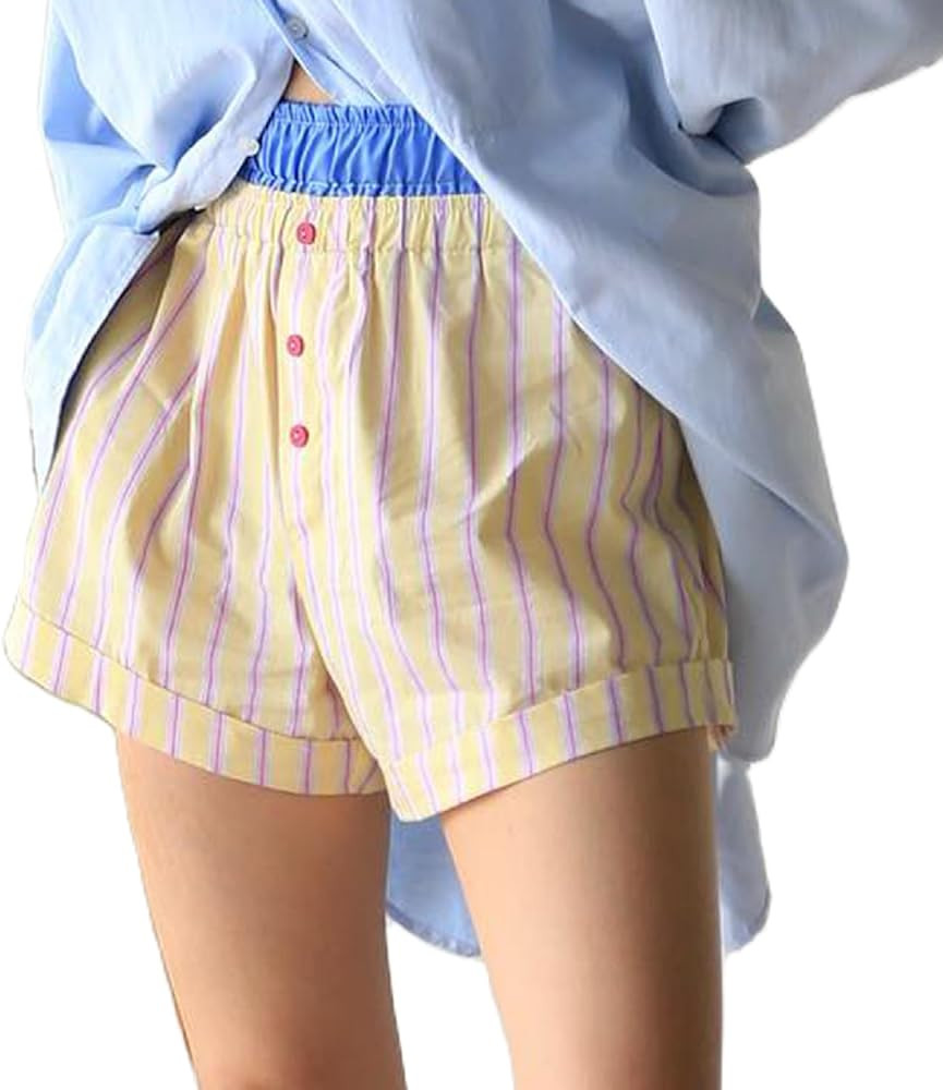 Muineobuka Women Girls Striped Shorts Elastic Waist Stripe Print Boxer Shorts Lounge Pj Shorts Bo... | Amazon (US)