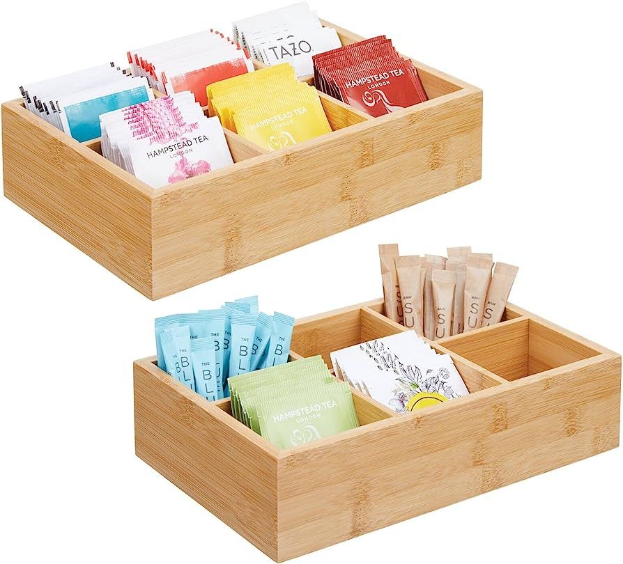 mDesign Bamboo Tea & Food Storage Organizer Container Box - Wooden Holder Case for Tea Bags, Coff... | Amazon (US)