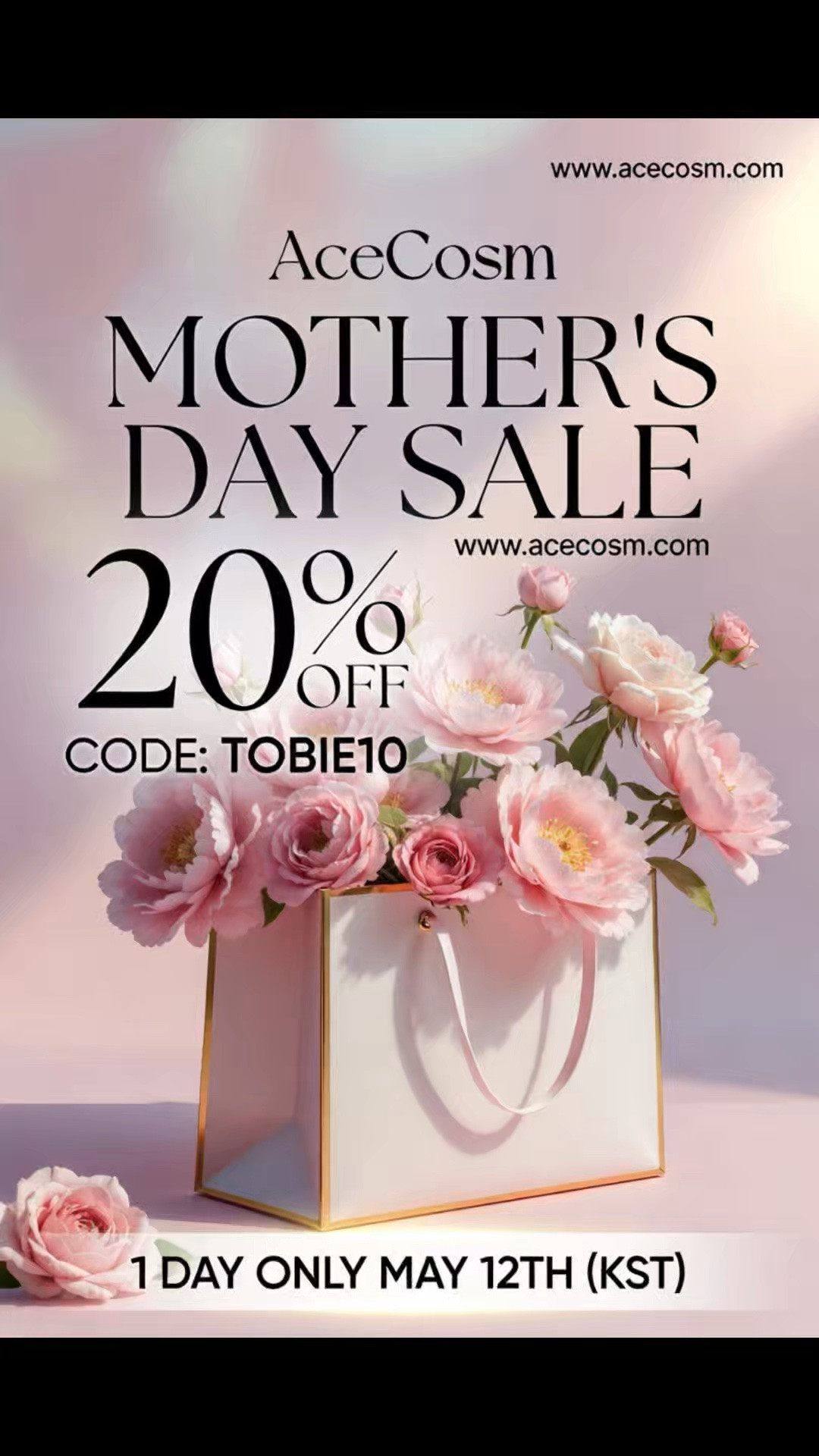 ✨AceCosm’s Mothers Day sale starts MONDAY at 10am CST!! 

💕Shop for all your favorite Korean Beauty products for 20% off the entire order! 

🌺Sale is live for one day only! Use promo code TOBIE10 to save BIG! 

🌐www.acecosm.com

#LTKMothersDay #LTKselfcare #LTKBeauty
