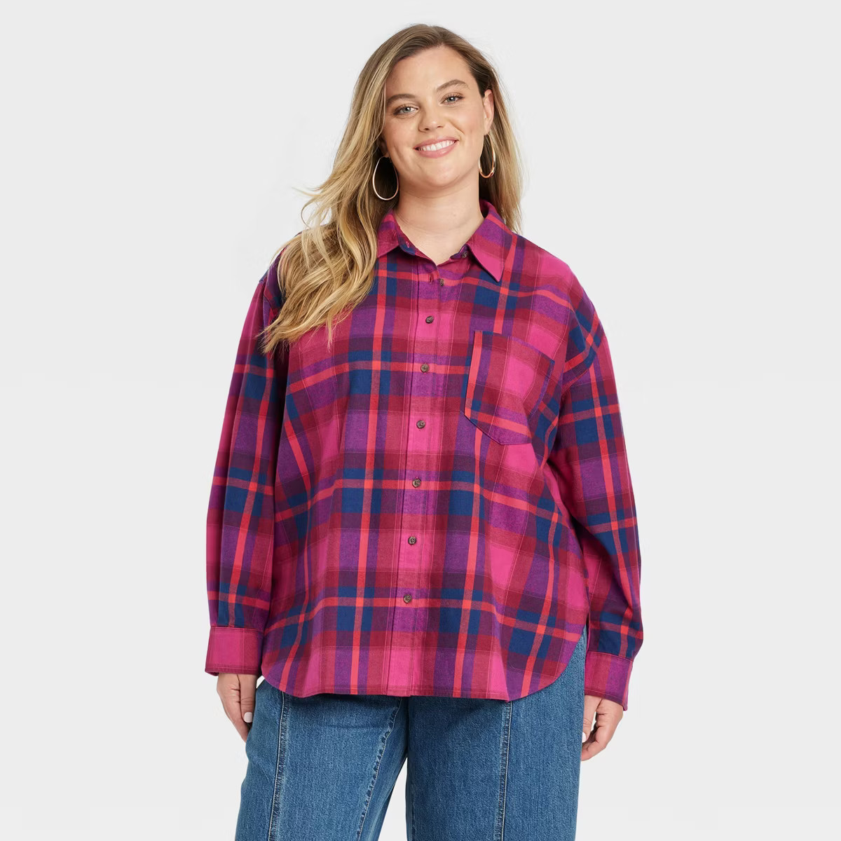 Women's Oversized Flannel Long Sleeve Collared Button-Down Shirt - Universal Thread™ | Target
