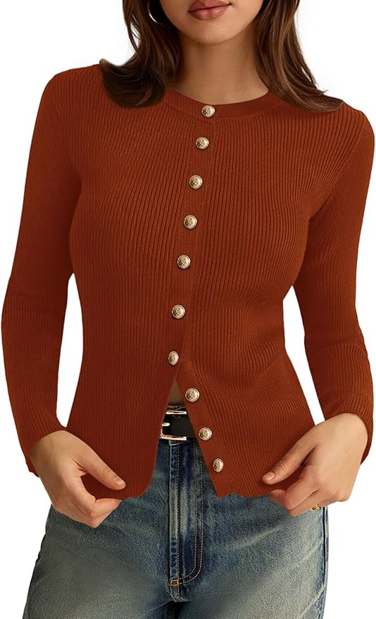 PRETTYGARDEN Womens 2026 Fall Cardigan Sweaters Lightweight Long Sleeve Button up Ribbed Knit Top... | Amazon (US)