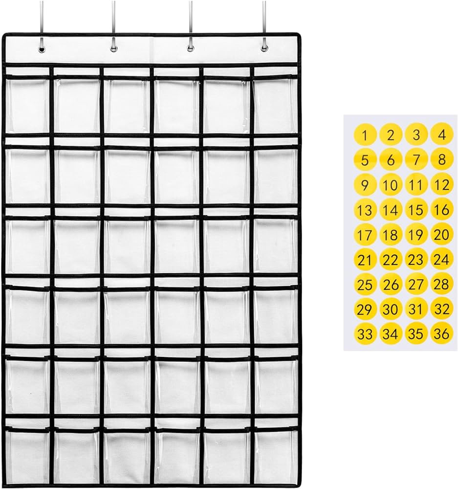 36 Clear Pockets Classroom Pocket Chart for Cell Phones, Pocket Chart for Calculator Phone Holder... | Amazon (US)