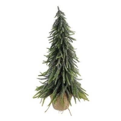 Northlight 19" Potted Silver Glitter Weeping Mini Pine Christmas Tree in Burlap Covered Vase - Un... | Target