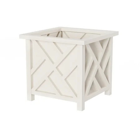 Pure Garden Outdoor Lattice Planter Box – 14.75-Inch Plant Pot, White | Walmart (US)