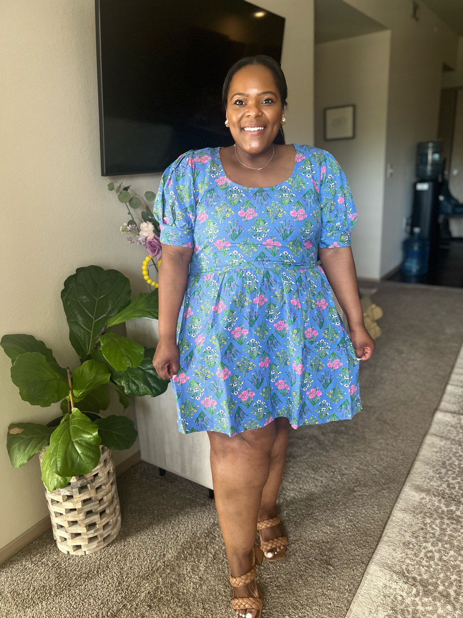 Floral V-Neck Puff Sleeve Midi … curated on LTK