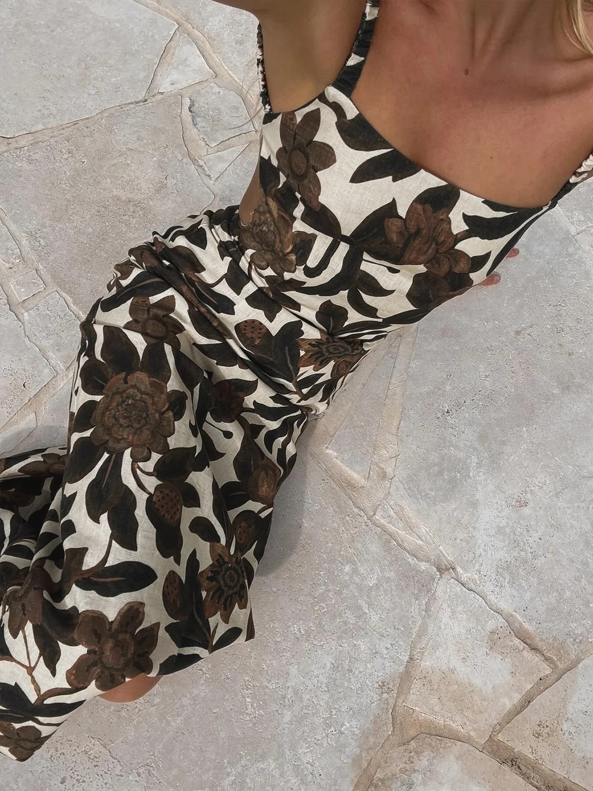 Backless Print Split Zipper Dress | Commense