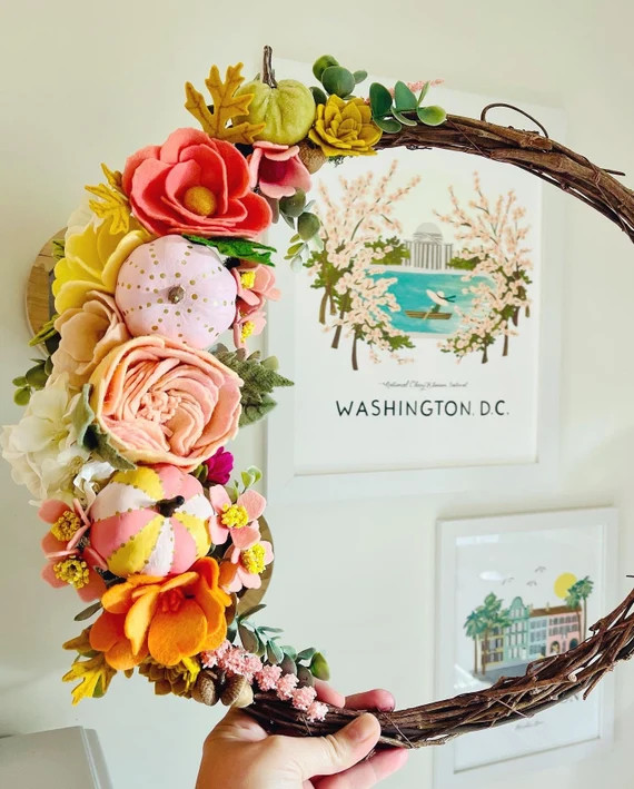 Felt Flower Wreath// Felt Flower Decor//Fall Felt Wreath// Fall Flower Wreath// Fall Wreath// Aut... | Etsy (US)