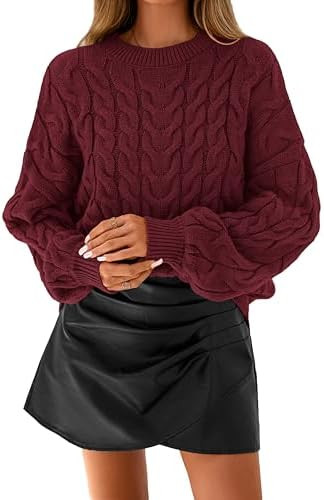 dowerme Suéteres de gran tamaño para mujer, manga larga, cuello redondo, tejido trenzado, grues... | Amazon (US)