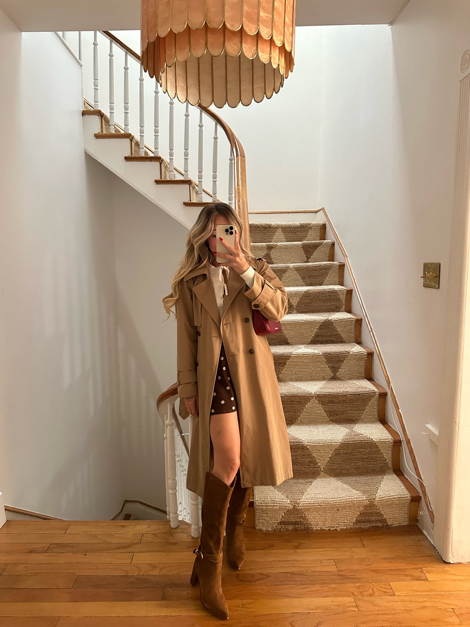 Final look for my fall fit 🐻🍂🤎 bow sweater on sale for under $20, polka dot skirt back in stock, $60 and the cutest brown suede boots (they also come in wide calf!) + trench coat. 

#LTKSeasonal #LTKFindsUnder100 #LTKFindsUnder50