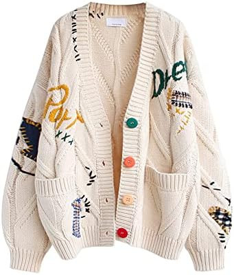 MUSICARD Women's Cute Cable Knit Open Front Cardigan Kawaii Long Sleeve Button Embroidered Sweate... | Amazon (US)