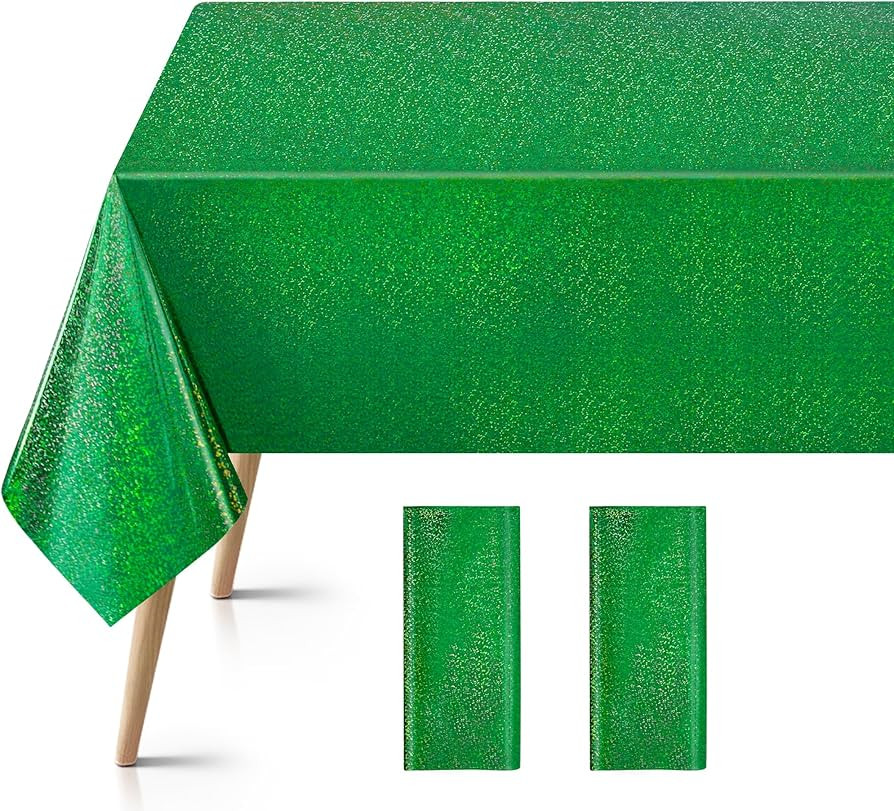2 Pcs Dark Green Holographic Foil Tablecloths - 54x108 Durable Table Cover with a Magical Shimmer... | Amazon (US)