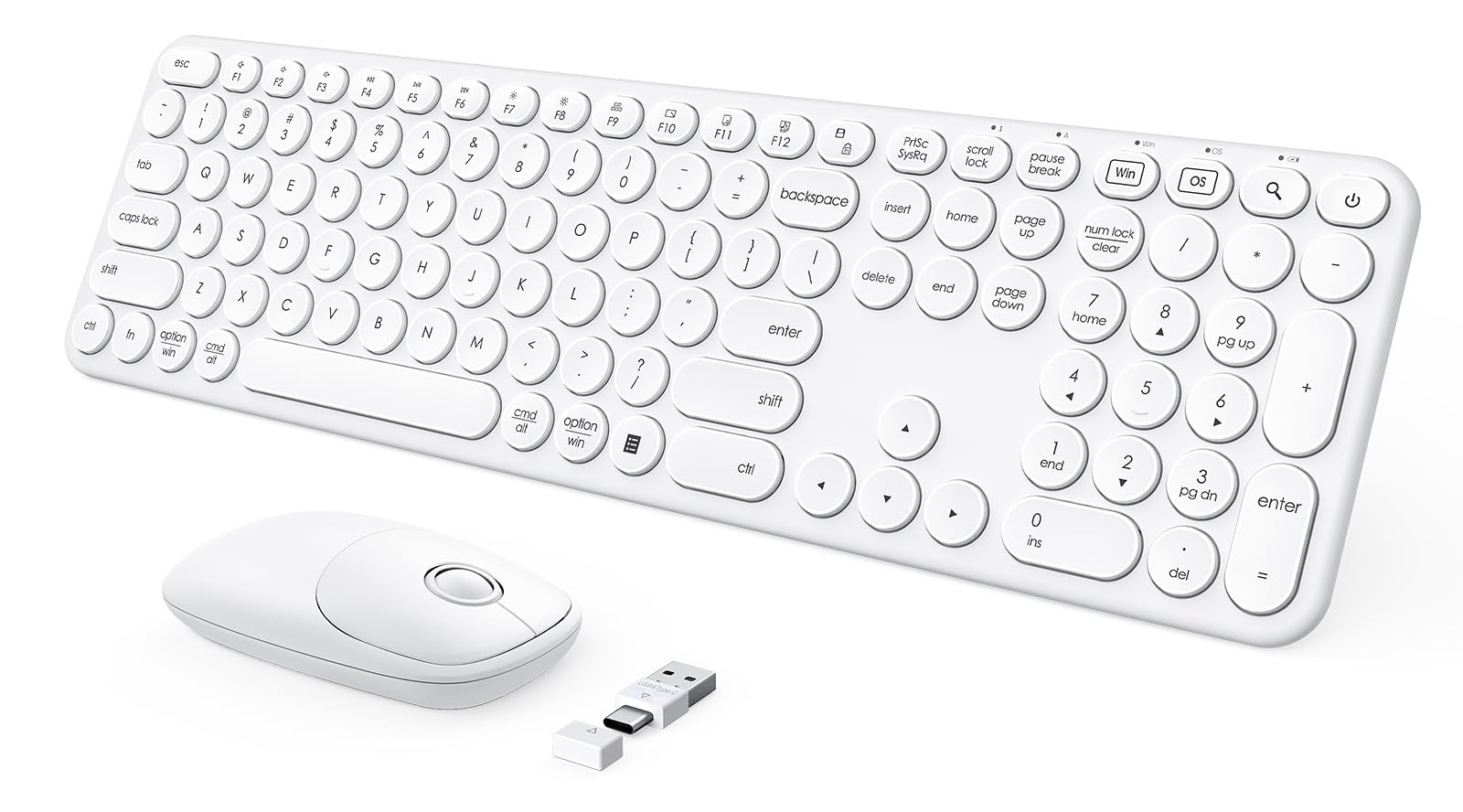 seenda Wireless Keyboard and Mouse, USB & Type C 2-in-1 Receiver, Full Size White Wireless Keyboa... | Amazon (US)