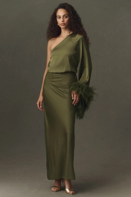Hutch One-Shoulder Feather Maxi Dress | Anthropologie (US)