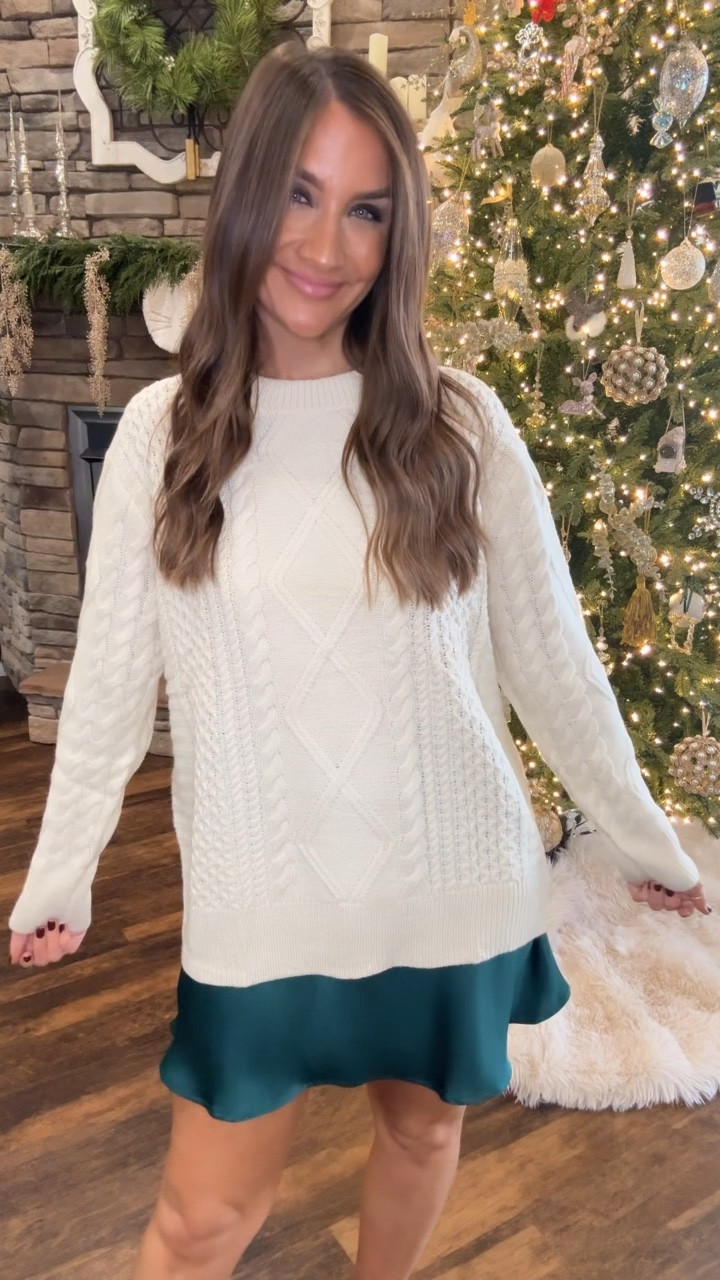 If you’re still in need of a holiday outfit, and you’re wanting something that is comfy and dressed up but not over the top, you’ll love this oversized cable knit sweater and satin skirt from Amazon that are both on prime. This sweater would be perfect for wearing with leggings after all the festivities. 

Wearing medium in sweater and skirt, tts  

#LTKHoliday #LTKSaleAlert #LTKStyleTip