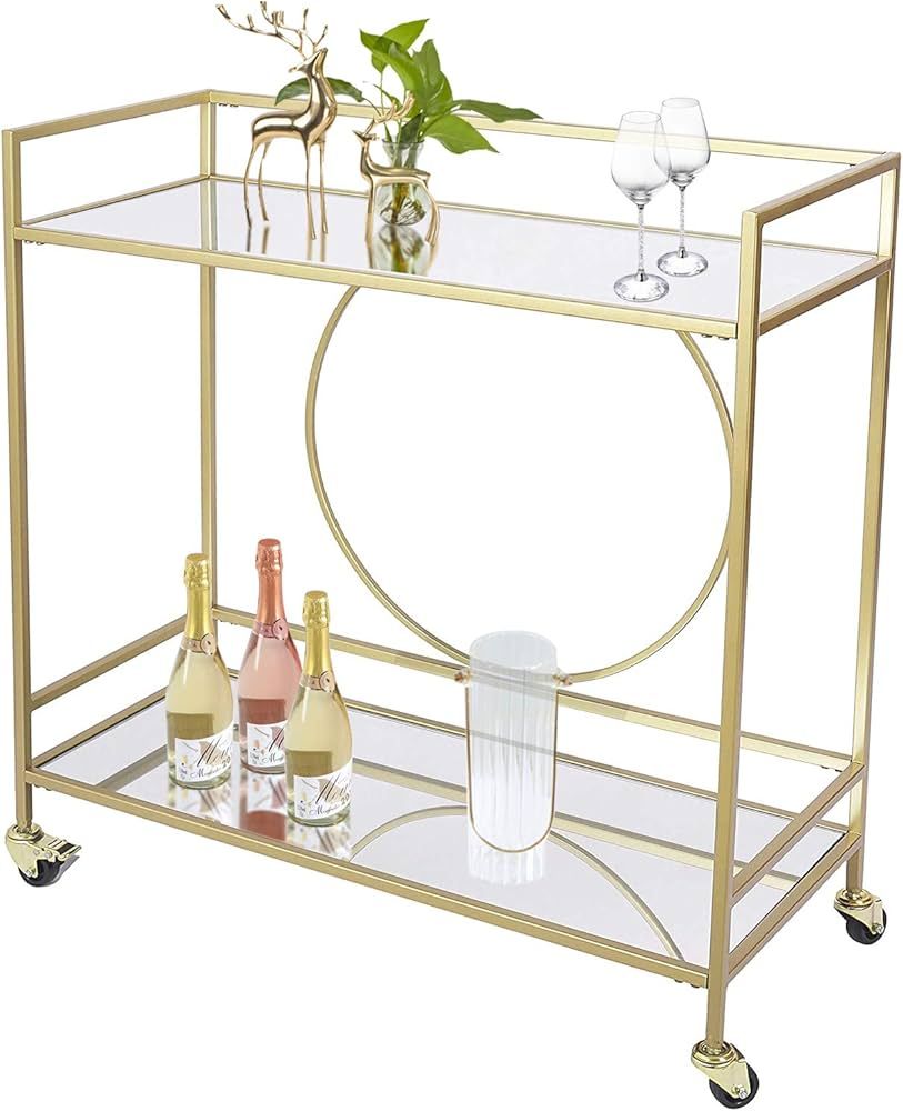 RiteSune Gold Mirror Rolling Serving Bar Cart on Lockable Wheels, Wine Drink Liquor Cart Stand fo... | Amazon (US)