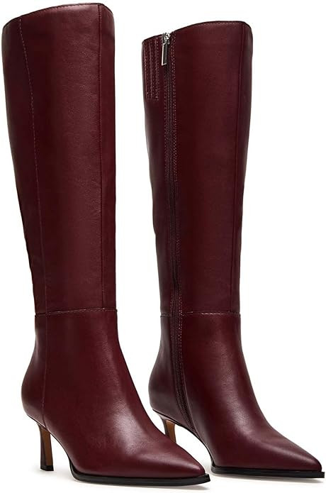Knee High Boots for Women Kitten Heel with Side Zipper Stiletto Heel Pointed Toe Gogo Tall Boots | Amazon (US)