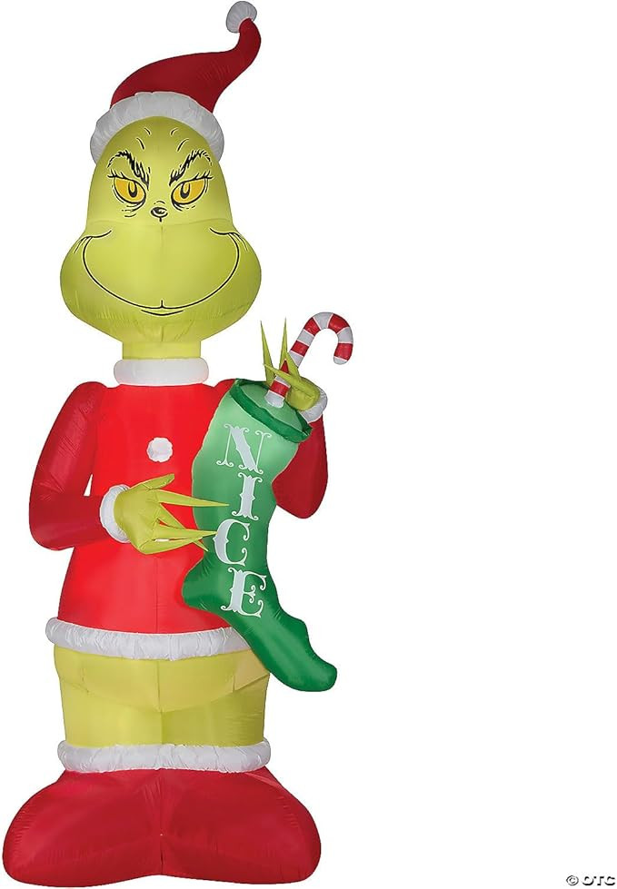 Gemmy 12Ft Airblown Grinch with Nice Stocking and Santa Cap Inflatable Outdoor Holiday Decoration | Amazon (US)