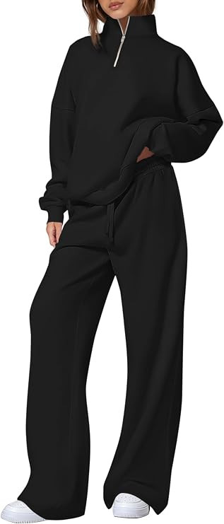 PRETTYGARDEN Womens 2 Piece Outfits Matching Lounge Sets | Drop Shoulder,Quarter Zip Oversized Sw... | Amazon (US)