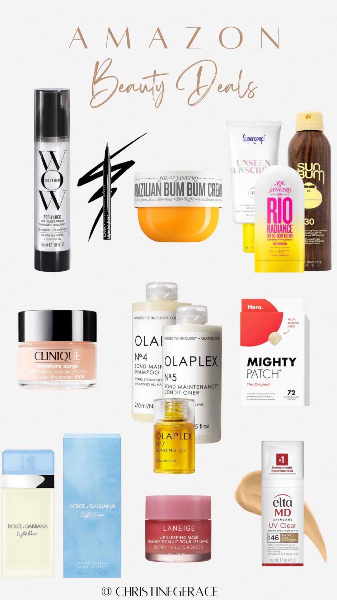 Amazon prime day beauty deals !! 

Dolce & Gabbana light blue perfume
Clinique moisturizer 
Color wow high gloss finish 
Nyx eyeliner
Sun bum spf 30 
Supergoop sunscreen 
Elta md clear tinted sunscreen 
Olaplex shampoo and conditioner 
Mighty patch 
Sol de janeiro lotion 



#LTKSaleAlert #LTKFindsUnder50 #LTKBeauty