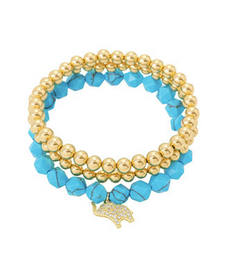 Unwritten Blue Turquoise and Cubic Zirconia Elephant Pendant Trio Stretch Bracelet Set - Macy's | Macy's