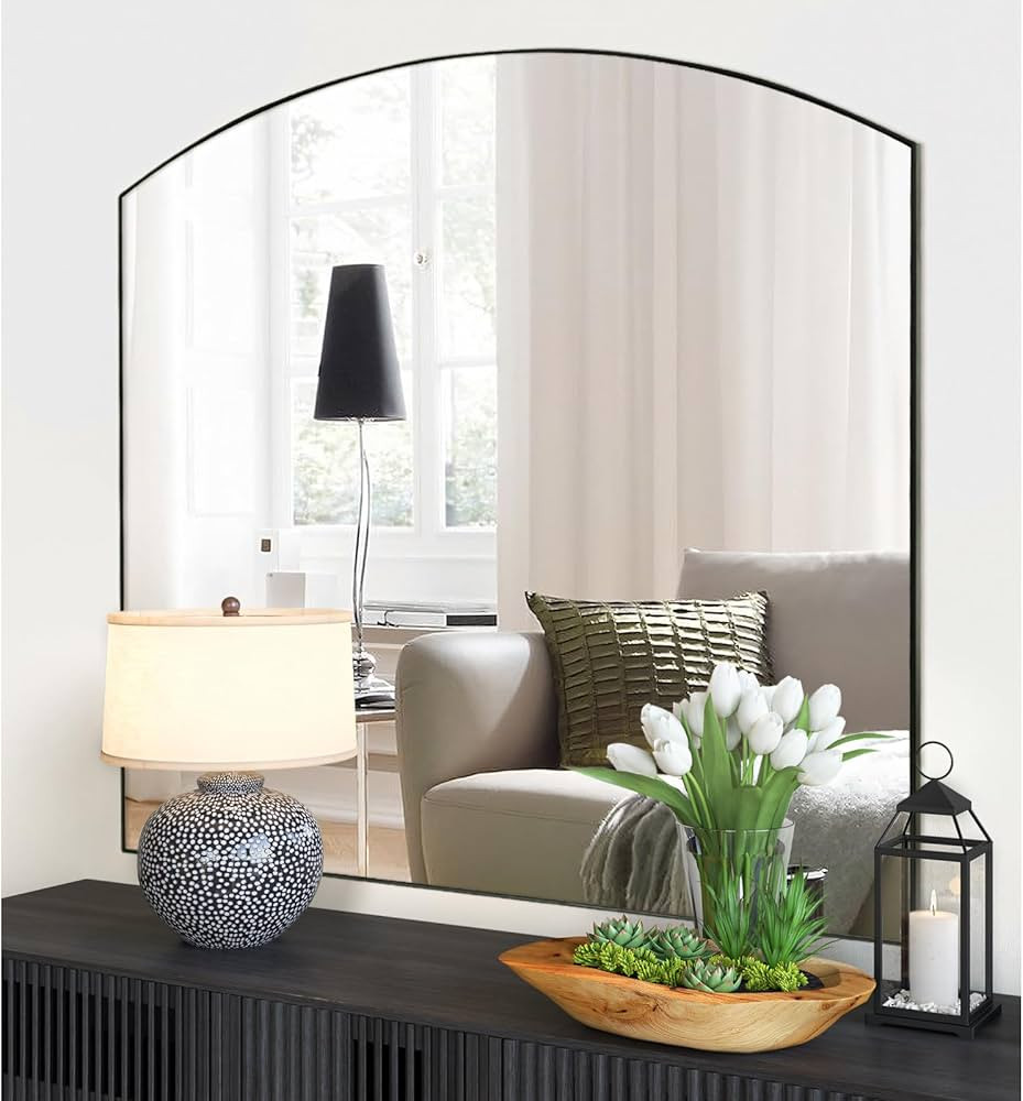 Matte Black Arched Window Mirror, 36" Metal Frame Decorative Wall Mirror, Windowpine Mirrors for ... | Amazon (US)