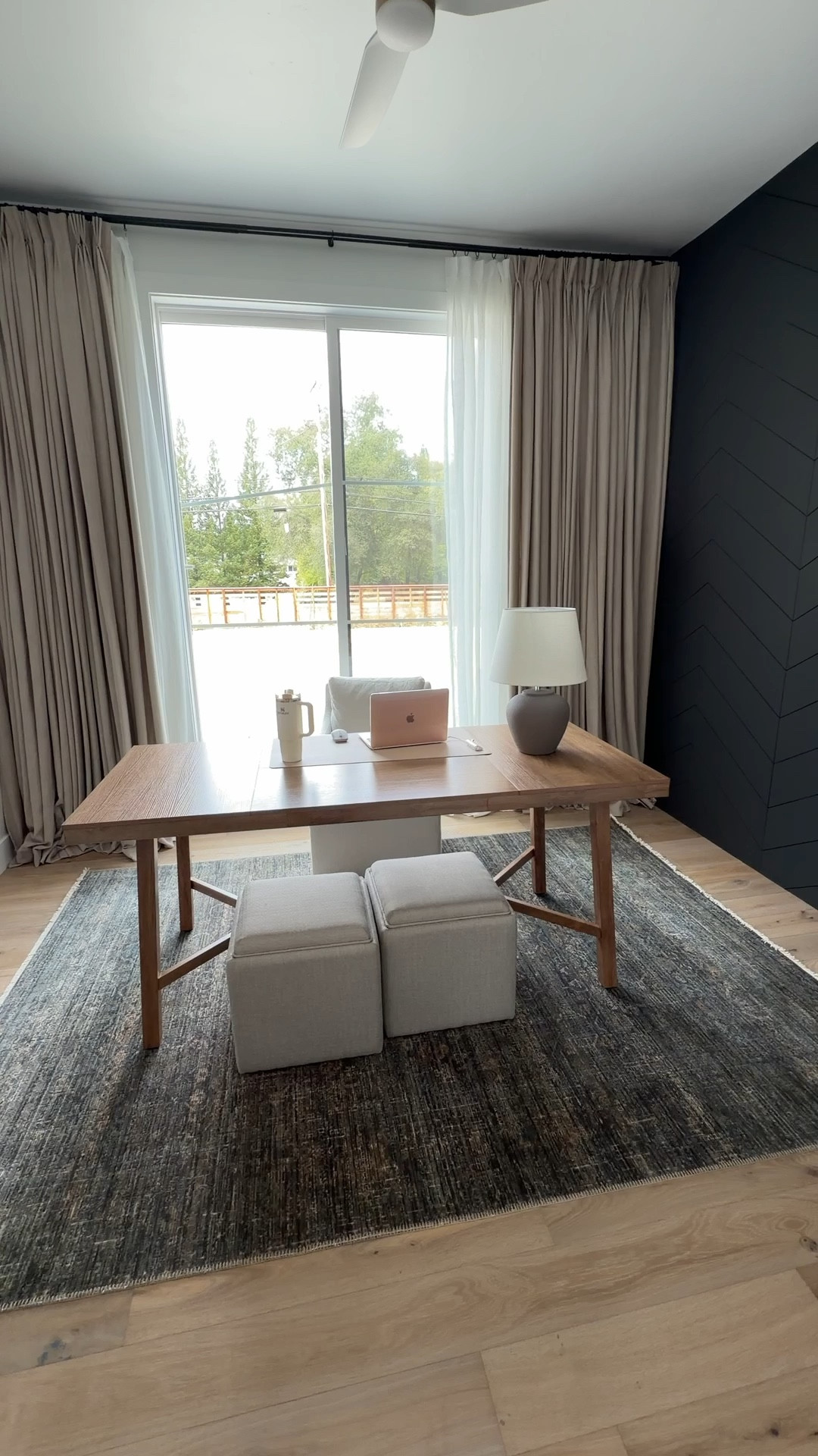 Customizable curtains on Amazon. Mine are the shade burly wood and the I chose triple pleat. These look so high end and transformed my office space 