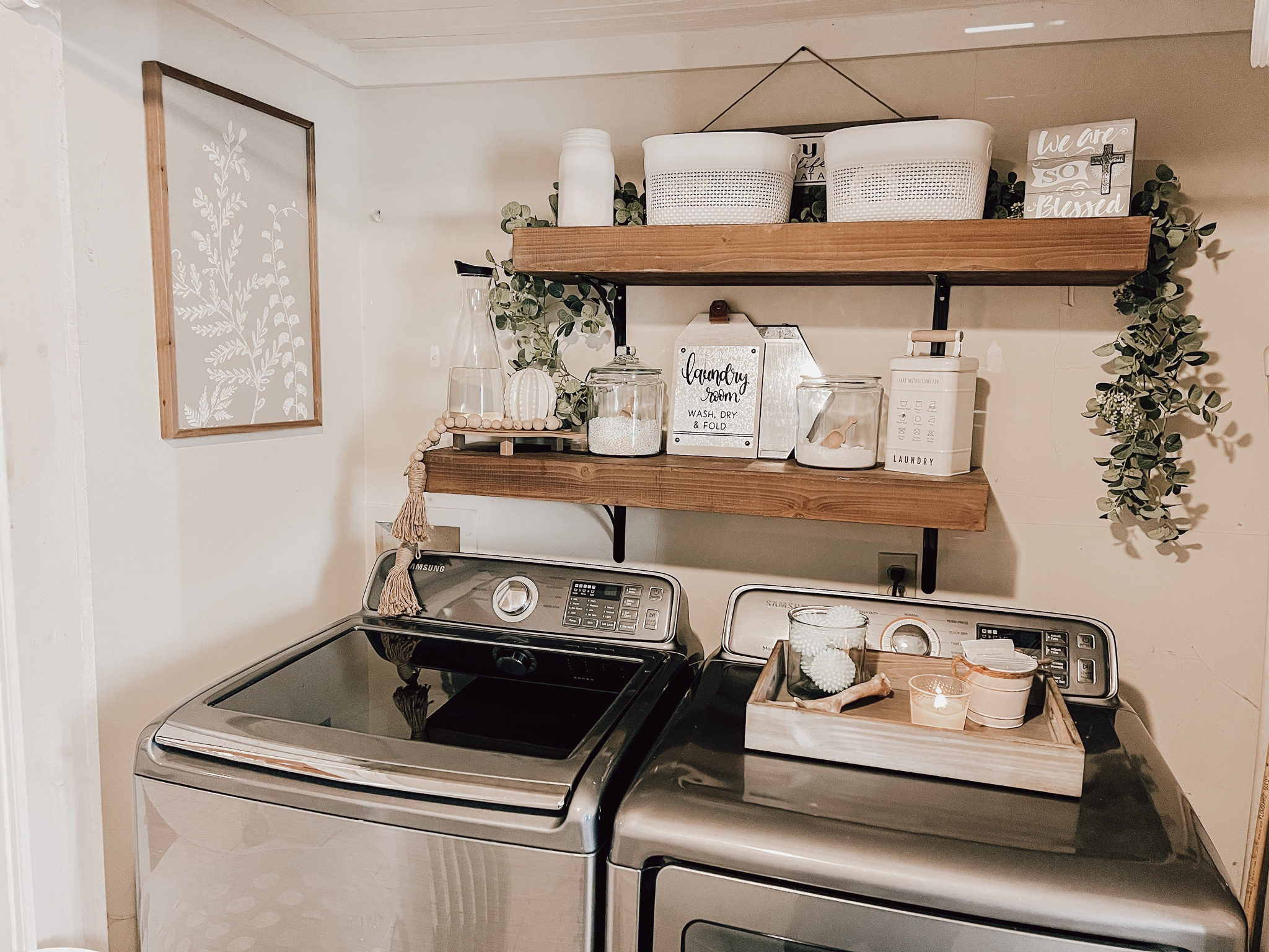 laundry room— love the look but hate the chore. 🌿 

#laundryroom # aesthetic #farmhouse #organized #clothes #amazonfinds #hobbylobby #walmartfinds 

#LTKFind #LTKhome #LTKU